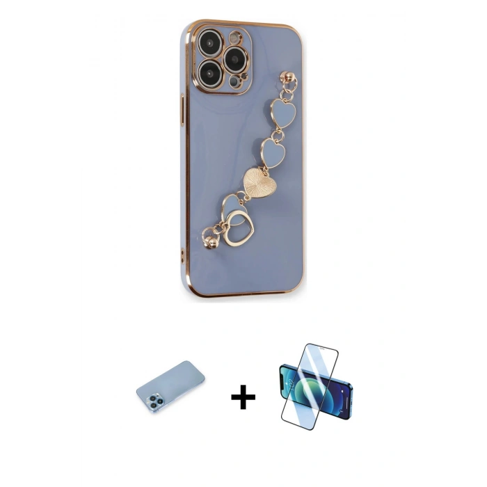 MARSİLYAN™- iPhone 13 Pro Max Kılıf Nova Işık Prime - Siyah 3D Antistatik Cam Ekran Koruyucu + Shine Kamera Lens Koruma Cam - MI