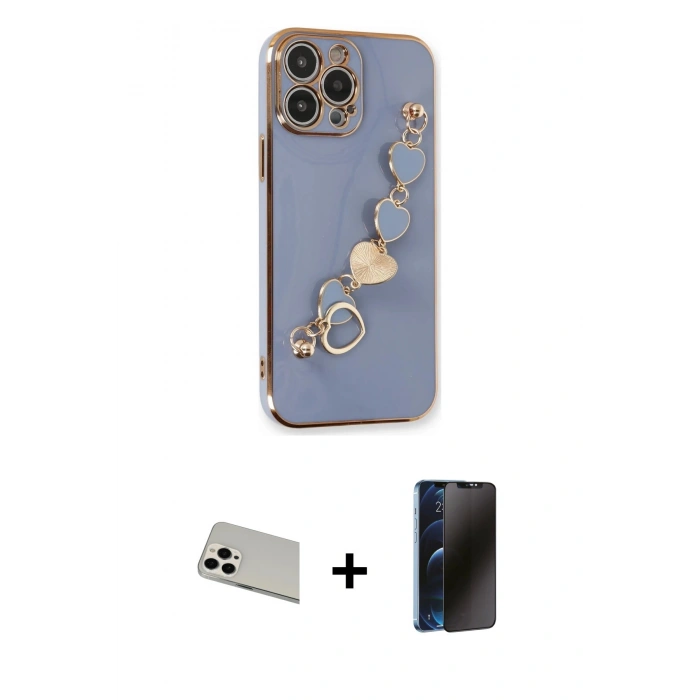 MARSİLYAN™- iPhone 13 Pro Max Kılıf Nova Işık Prime - Siyah 3D Antistatik Hayalet Cam Ekran Koruyucu + Rainbow Kamera Lens Koruma Cam - BZ