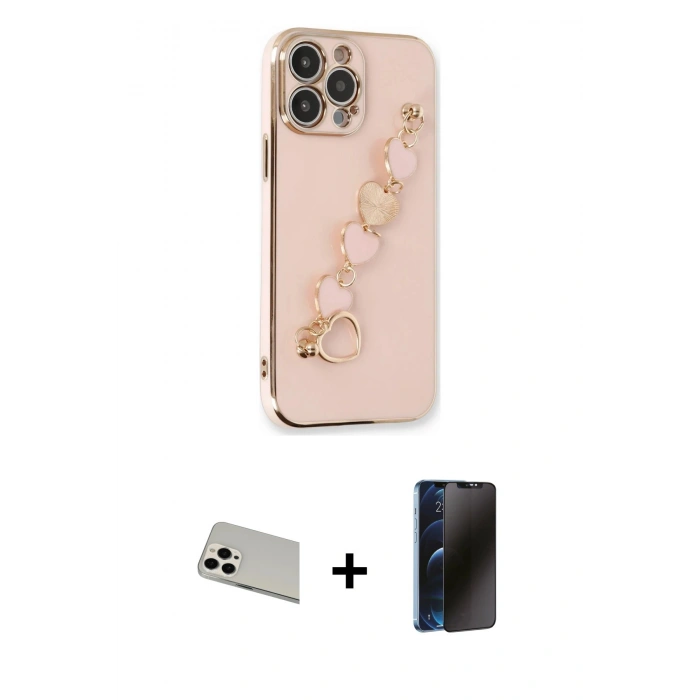 MARSİLYAN™- iPhone 13 Pro Max Kılıf Nova Işık Prime - Siyah 3D Antistatik Hayalet Cam Ekran Koruyucu + Rainbow Kamera Lens Koruma Cam - BZ