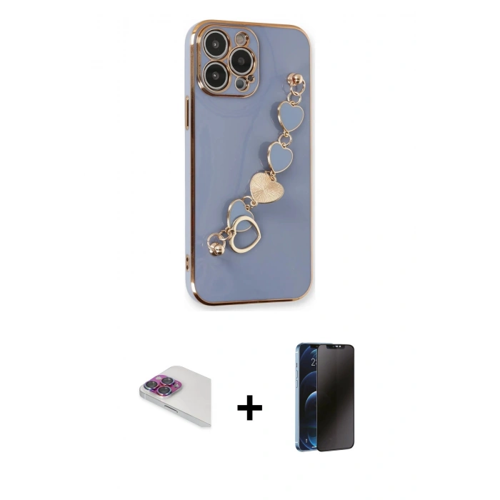 MARSİLYAN™- iPhone 13 Pro Max Kılıf Nova Işık Prime - Siyah 3D Antistatik Hayalet Cam Ekran Koruyucu + Pers Alüminyum Kamera Lens - GI