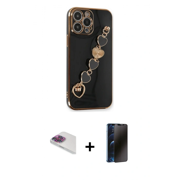 MARSİLYAN™- iPhone 13 Pro Max Kılıf Nova Işık Prime - Siyah 3D Antistatik Hayalet Cam Ekran Koruyucu + Pers Alüminyum Kamera Lens - GI