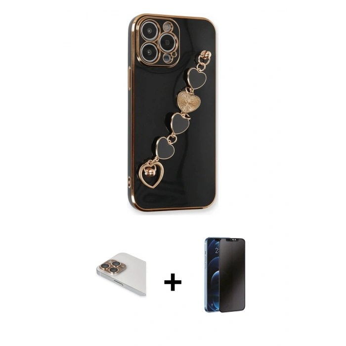 MARSİLYAN™- iPhone 13 Pro Max Kılıf Nova Işık Prime - Siyah 3D Antistatik Hayalet Cam Ekran Koruyucu + Pers Alüminyum Kamera Lens - GD