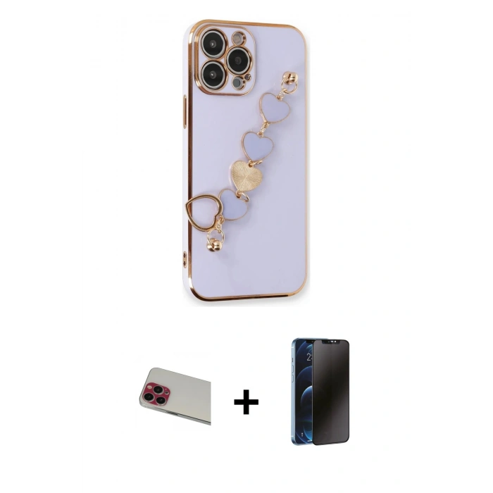 MARSİLYAN™- iPhone 13 Pro Max Kılıf Nova Işık Prime - Siyah 3D Antistatik Hayalet Cam Ekran Koruyucu + Rainbow Kamera Lens Koruma Cam - KI