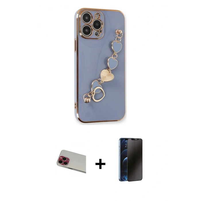 MARSİLYAN™- iPhone 13 Pro Max Kılıf Nova Işık Prime - Siyah 3D Antistatik Hayalet Cam Ekran Koruyucu + Rainbow Kamera Lens Koruma Cam - KI