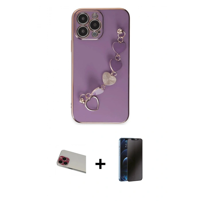 MARSİLYAN™- iPhone 13 Pro Max Kılıf Nova Işık Prime - Siyah 3D Antistatik Hayalet Cam Ekran Koruyucu + Rainbow Kamera Lens Koruma Cam - KI