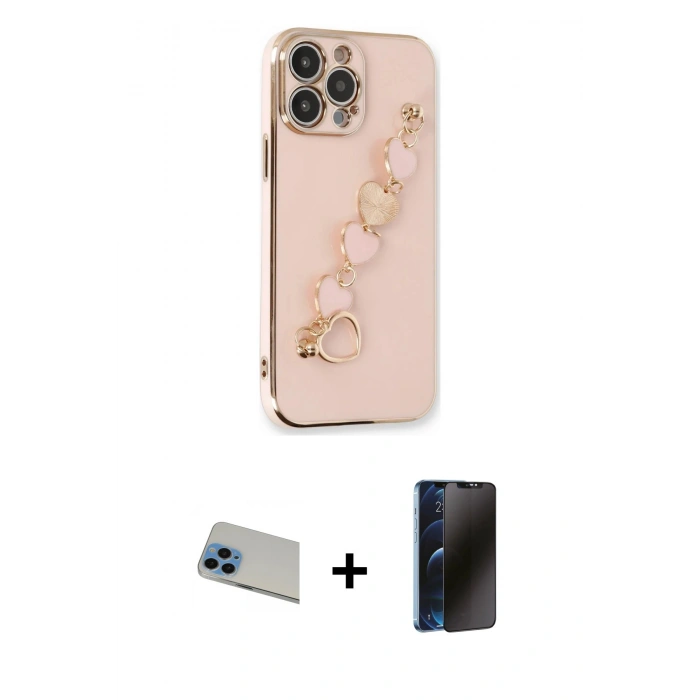 MARSİLYAN™- iPhone 13 Pro Max Kılıf Nova Işık Prime - Siyah 3D Antistatik Hayalet Cam Ekran Koruyucu + Rainbow Kamera Lens Koruma Cam - MI