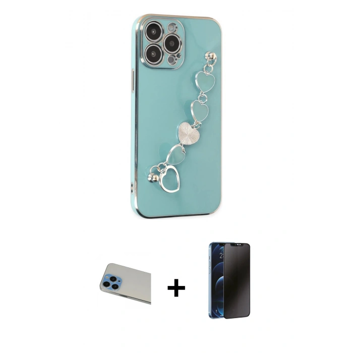 MARSİLYAN™- iPhone 13 Pro Max Kılıf Nova Işık Prime - Siyah 3D Antistatik Hayalet Cam Ekran Koruyucu + Rainbow Kamera Lens Koruma Cam - MI