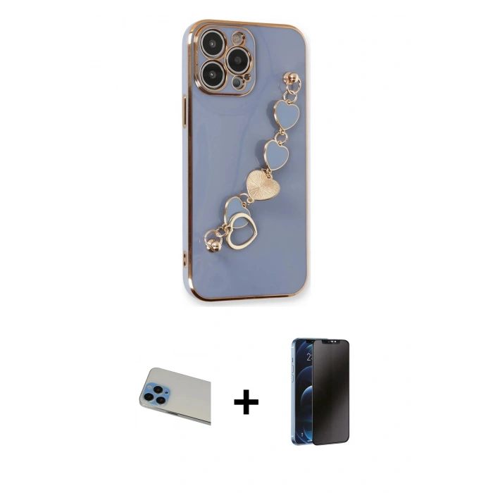 MARSİLYAN™- iPhone 13 Pro Max Kılıf Nova Işık Prime - Siyah 3D Antistatik Hayalet Cam Ekran Koruyucu + Rainbow Kamera Lens Koruma Cam - MI