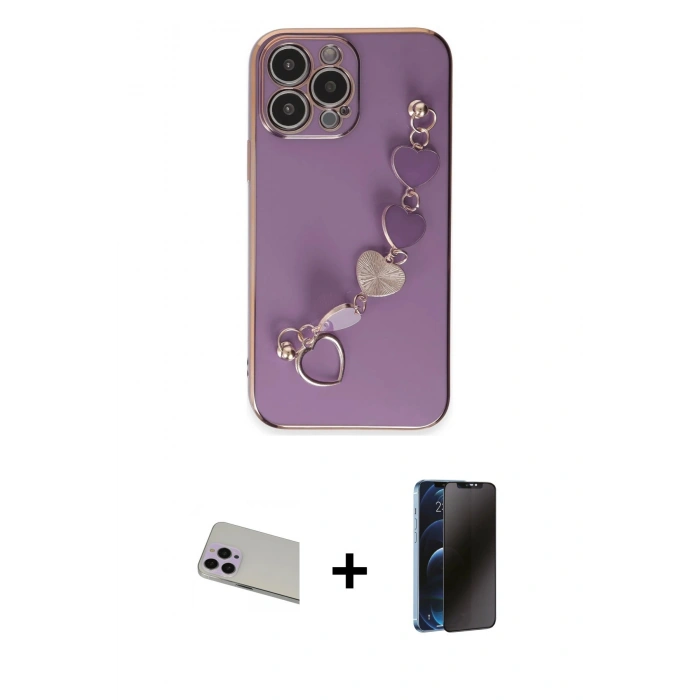 MARSİLYAN™- iPhone 13 Pro Max Kılıf Nova Işık Prime - Siyah 3D Antistatik Hayalet Cam Ekran Koruyucu + Rainbow Kamera Lens Koruma Cam - MR
