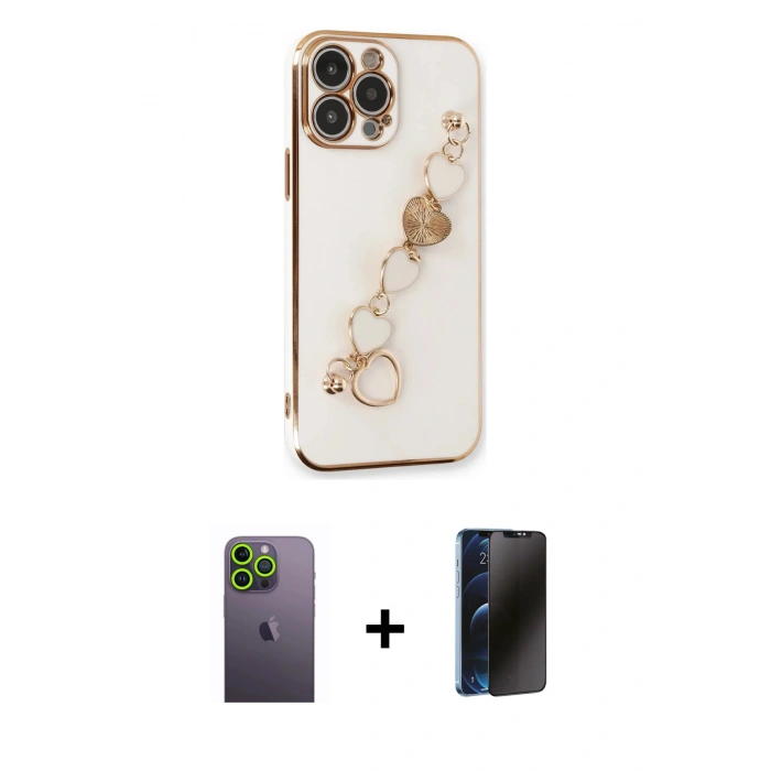 MARSİLYAN™- iPhone 13 Pro Max Kılıf Nova Işık Prime - Siyah 3D Antistatik Hayalet Cam Ekran Koruyucu + Neon Fosforlu Kamera Lens - YL