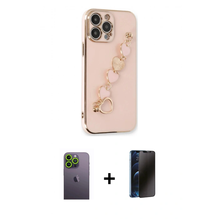 MARSİLYAN™- iPhone 13 Pro Max Kılıf Nova Işık Prime - Siyah 3D Antistatik Hayalet Cam Ekran Koruyucu + Neon Fosforlu Kamera Lens - YL