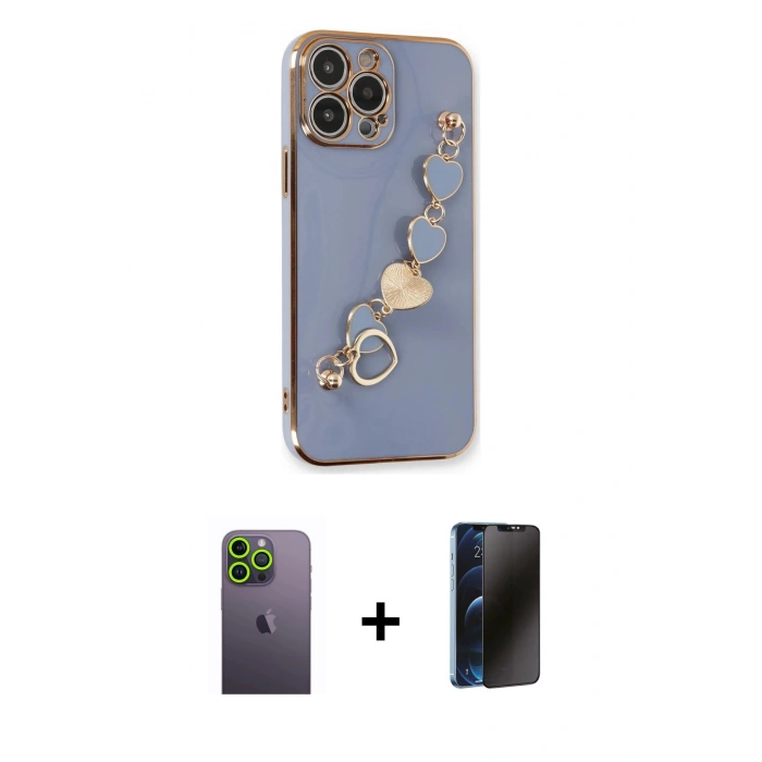 MARSİLYAN™- iPhone 13 Pro Max Kılıf Nova Işık Prime - Siyah 3D Antistatik Hayalet Cam Ekran Koruyucu + Neon Fosforlu Kamera Lens - YL