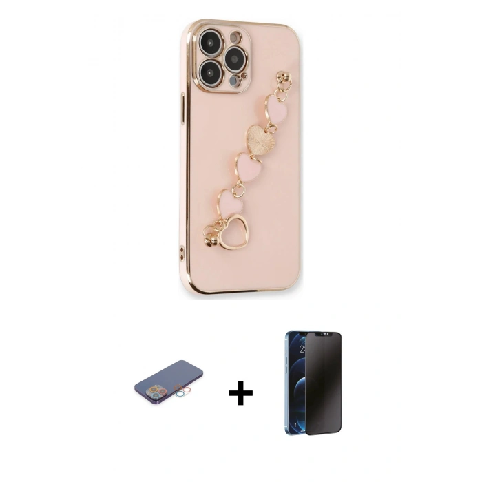 MARSİLYAN™- iPhone 13 Pro Max Kılıf Nova Işık Prime - Siyah 3D Antistatik Hayalet Cam Ekran Koruyucu + Renkli Kamera Lens Koruma Cam - PE