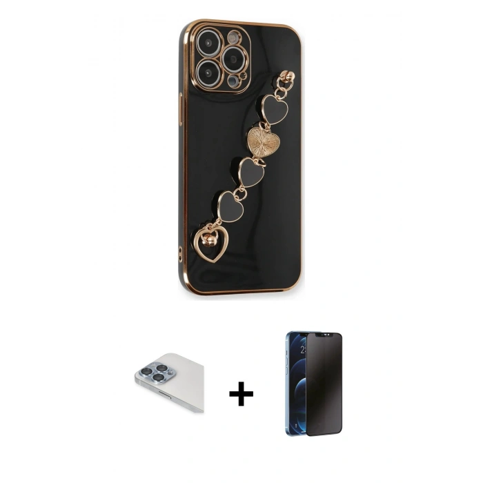 MARSİLYAN™- iPhone 13 Pro Max Kılıf Nova Işık Prime - Siyah 3D Antistatik Hayalet Cam Ekran Koruyucu + Pers Alüminyum Kamera Lens - SABE