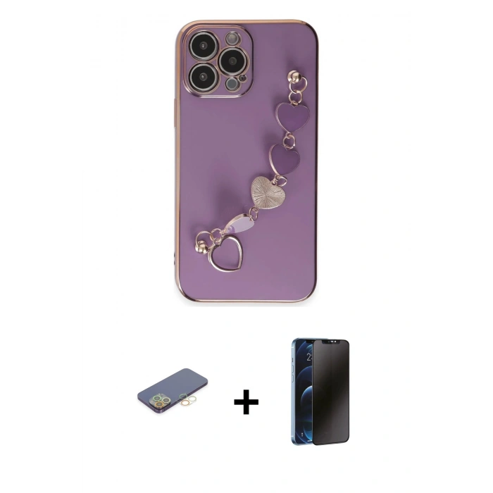 MARSİLYAN™- iPhone 13 Pro Max Kılıf Nova Işık Prime - Siyah 3D Antistatik Hayalet Cam Ekran Koruyucu + Renkli Kamera Lens Koruma Cam - SI