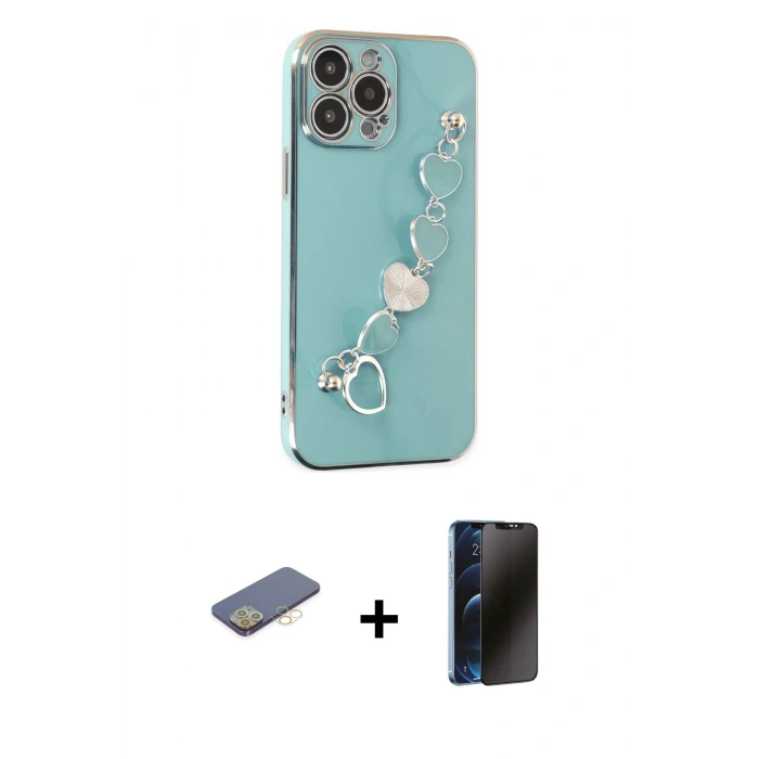 MARSİLYAN™- iPhone 13 Pro Max Kılıf Nova Işık Prime - Siyah 3D Antistatik Hayalet Cam Ekran Koruyucu + Renkli Kamera Lens Koruma Cam - SI