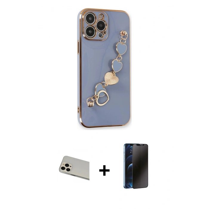 MARSİLYAN™- iPhone 13 Pro Max Kılıf Nova Işık Prime - Siyah 3D Antistatik Hayalet Cam Ekran Koruyucu + Rainbow Kamera Lens Koruma Cam - REGD