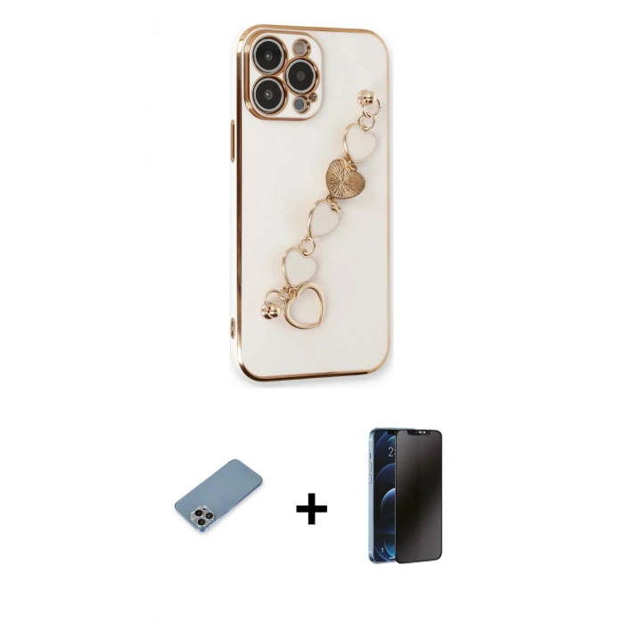 MARSİLYAN™- iPhone 13 Pro Max Kılıf Nova Işık Prime - Siyah 3D Antistatik Hayalet Cam Ekran Koruyucu + Shine Kamera Lens Koruma Cam - GI