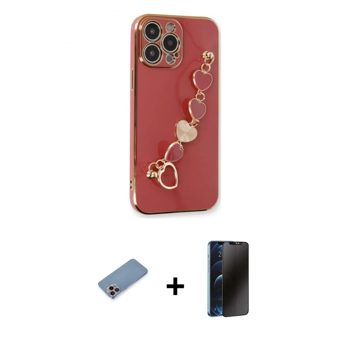 MARSİLYAN™- iPhone 13 Pro Max Kılıf Nova Işık Prime - Siyah 3D Antistatik Hayalet Cam Ekran Koruyucu + Shine Kamera Lens Koruma Cam - PE