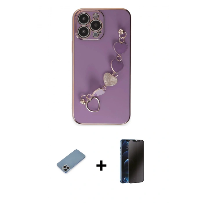 MARSİLYAN™- iPhone 13 Pro Max Kılıf Nova Işık Prime - Siyah 3D Antistatik Hayalet Cam Ekran Koruyucu + Shine Kamera Lens Koruma Cam - GI