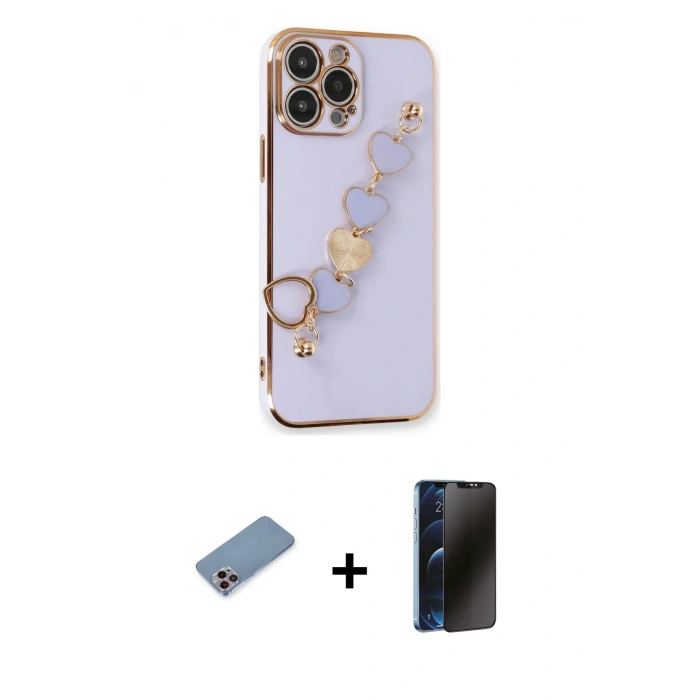 MARSİLYAN™- iPhone 13 Pro Max Kılıf Nova Işık Prime - Siyah 3D Antistatik Hayalet Cam Ekran Koruyucu + Shine Kamera Lens Koruma Cam - PE
