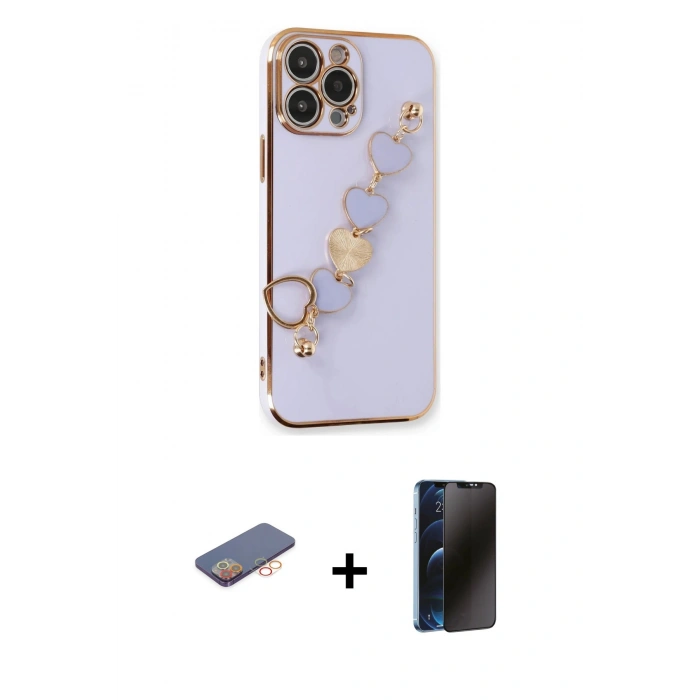 MARSİLYAN™- iPhone 13 Pro Max Kılıf Nova Işık Prime - Siyah 3D Antistatik Hayalet Cam Ekran Koruyucu + Renkli Kamera Lens Koruma Cam - TU