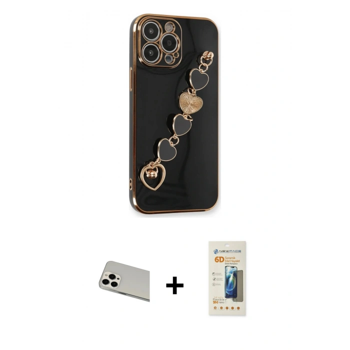 MARSİLYAN™- iPhone 13 Pro Max Kılıf Nova Işık Prime - Siyah 6D Mat Seramik Hayalet Nano Ekran Koruyucu + Rainbow Kamera Lens Koruma Cam - BZ