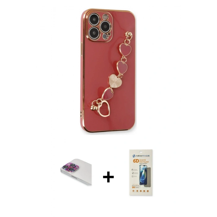 MARSİLYAN™- iPhone 13 Pro Max Kılıf Nova Işık Prime - Siyah 6D Mat Seramik Hayalet Nano Ekran Koruyucu + Gökkuşağı Pers Alüminyum Kamera Lens