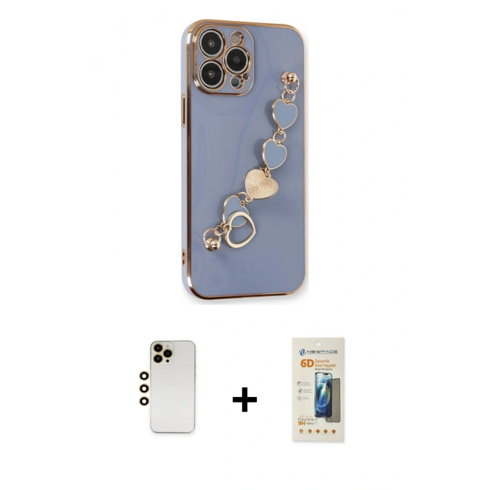 MARSİLYAN™- iPhone 13 Pro Max Kılıf Nova Işık Prime - Siyah 6D Mat Seramik Hayalet Nano Ekran Koruyucu + Shine Kamera Lens - GD