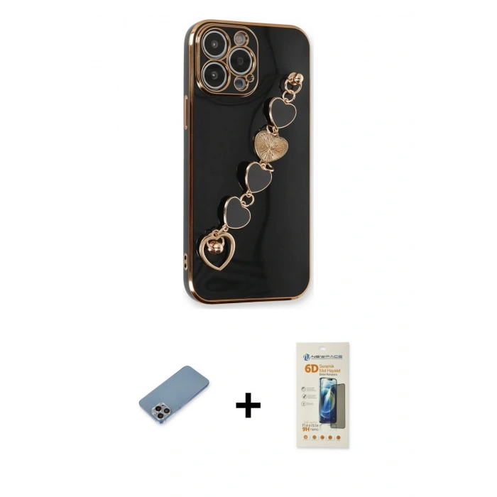 MARSİLYAN™- iPhone 13 Pro Max Kılıf Nova Işık Prime - Siyah 6D Mat Seramik Hayalet Nano Ekran Koruyucu + Shine Kamera Lens Koruma Cam - GI