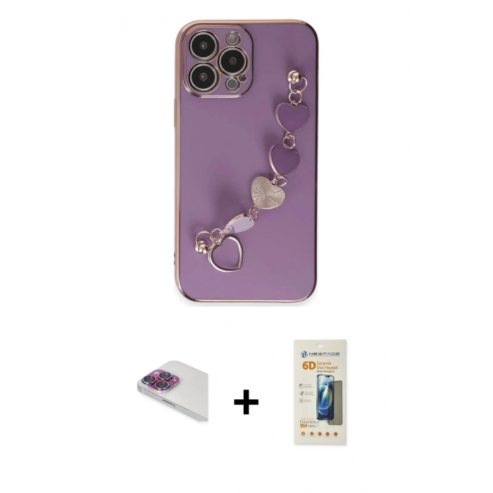 MARSİLYAN™- iPhone 13 Pro Max Kılıf Nova Işık Prime - Siyah 6D Mat Seramik Hayalet Nano Ekran Koruyucu + Gökkuşağı Pers Alüminyum Kamera Lens