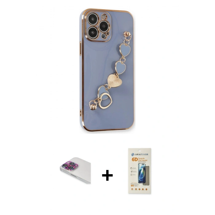 MARSİLYAN™- iPhone 13 Pro Max Kılıf Nova Işık Prime - Siyah 6D Mat Seramik Hayalet Nano Ekran Koruyucu + Gökkuşağı Pers Alüminyum Kamera Lens