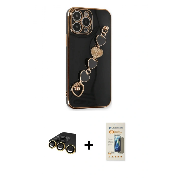 MARSİLYAN™- iPhone 13 Pro Max Kılıf Nova Işık Prime - Siyah 6D Mat Seramik Hayalet Nano Ekran Koruyucu + Raze Metal Kamera Lens - GD