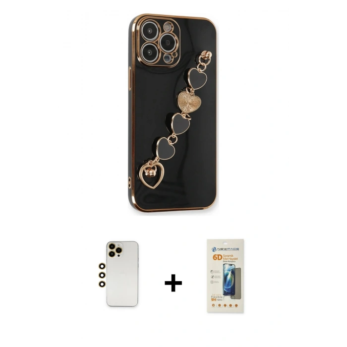 MARSİLYAN™- iPhone 13 Pro Max Kılıf Nova Işık Prime - Siyah 6D Mat Seramik Hayalet Nano Ekran Koruyucu + Shine Kamera Lens - GD