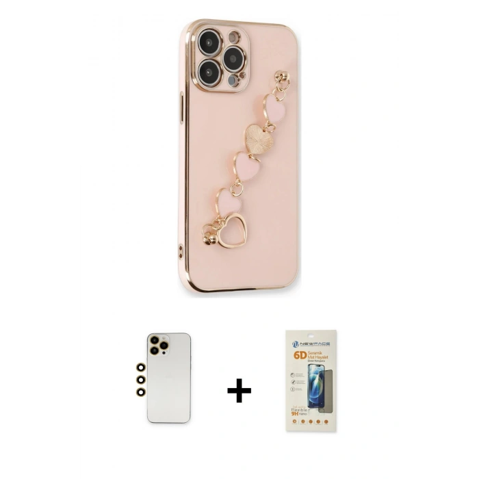 MARSİLYAN™- iPhone 13 Pro Max Kılıf Nova Işık Prime - Siyah 6D Mat Seramik Hayalet Nano Ekran Koruyucu + Shine Kamera Lens - GD
