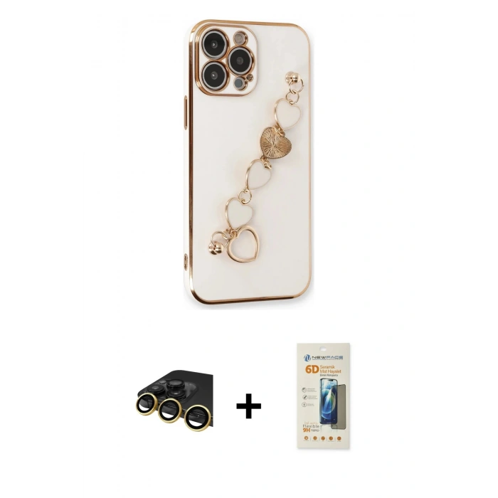 MARSİLYAN™- iPhone 13 Pro Max Kılıf Nova Işık Prime - Siyah 6D Mat Seramik Hayalet Nano Ekran Koruyucu + Raze Metal Kamera Lens - GD
