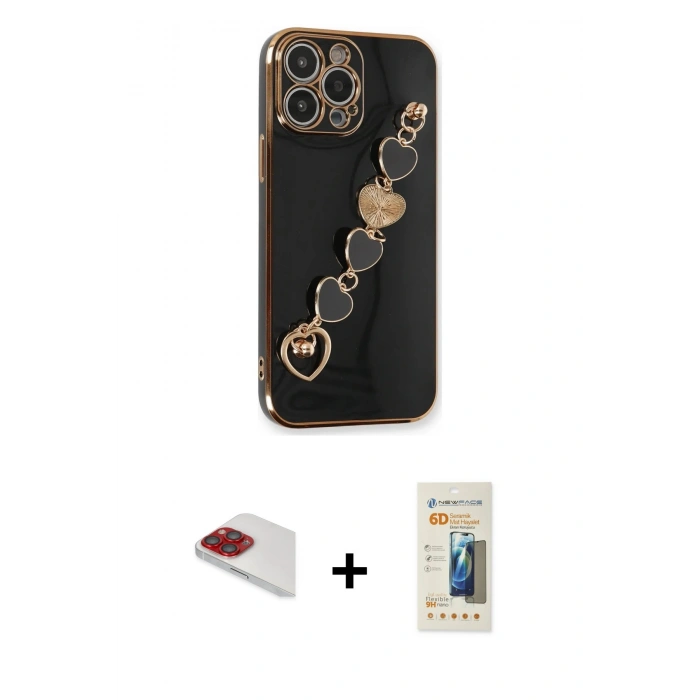 MARSİLYAN™- iPhone 13 Pro Max Kılıf Nova Işık Prime - Siyah 6D Mat Seramik Hayalet Nano Ekran Koruyucu + Pers Alüminyum Kamera Lens - KI