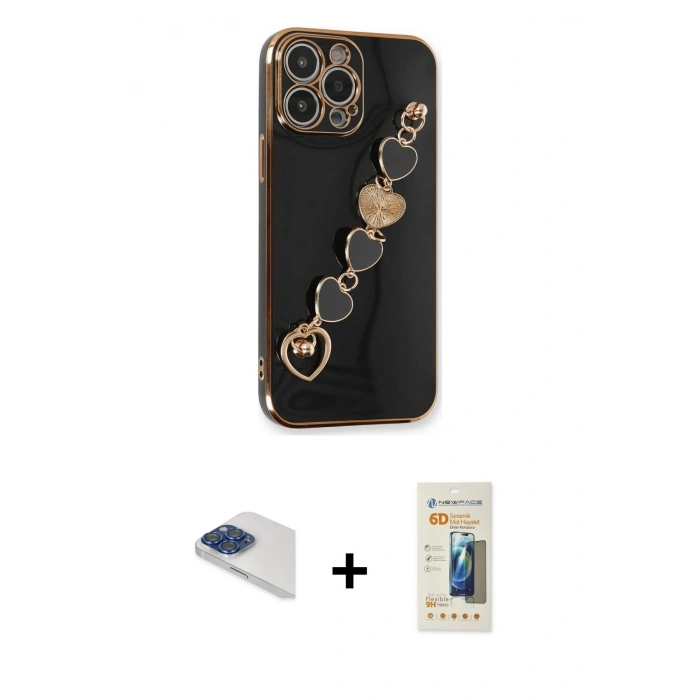 MARSİLYAN™- iPhone 13 Pro Max Kılıf Nova Işık Prime - Siyah 6D Mat Seramik Hayalet Nano Ekran Koruyucu + Pers Alüminyum Kamera Lens - LT