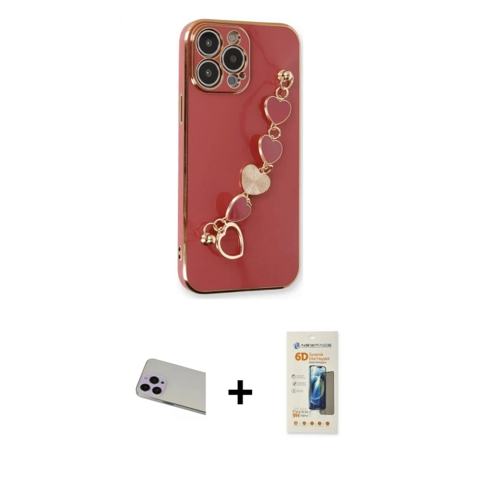 MARSİLYAN™- iPhone 13 Pro Max Kılıf Nova Işık Prime - Siyah 6D Mat Seramik Hayalet Nano Ekran Koruyucu + Mor Rainbow Kamera Lens Koruma Cam