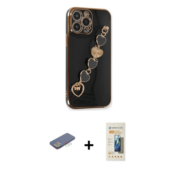 MARSİLYAN™- iPhone 13 Pro Max Kılıf Nova Işık Prime - Siyah 6D Mat Seramik Hayalet Nano Ekran Koruyucu + Renkli Kamera Lens Koruma Cam - MI