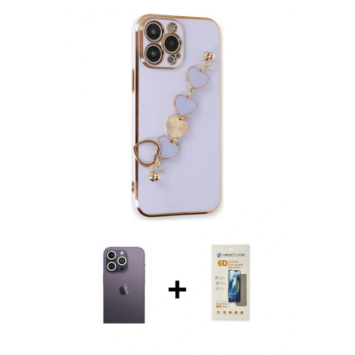 MARSİLYAN™- iPhone 13 Pro Max Kılıf Nova Işık Prime - Siyah 6D Mat Seramik Hayalet Nano Ekran Koruyucu + Neon Fosforlu Kamera Lens - BZ