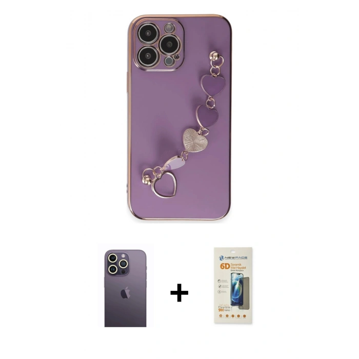 MARSİLYAN™- iPhone 13 Pro Max Kılıf Nova Işık Prime - Siyah 6D Mat Seramik Hayalet Nano Ekran Koruyucu + Neon Fosforlu Kamera Lens - BZ