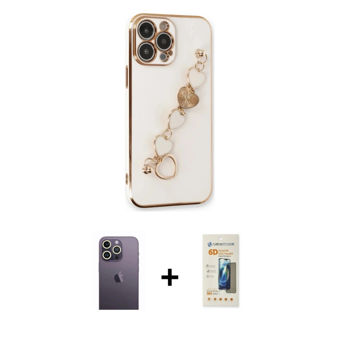MARSİLYAN™- iPhone 13 Pro Max Kılıf Nova Işık Prime - Siyah 6D Mat Seramik Hayalet Nano Ekran Koruyucu + Neon Fosforlu Kamera Lens - BZ
