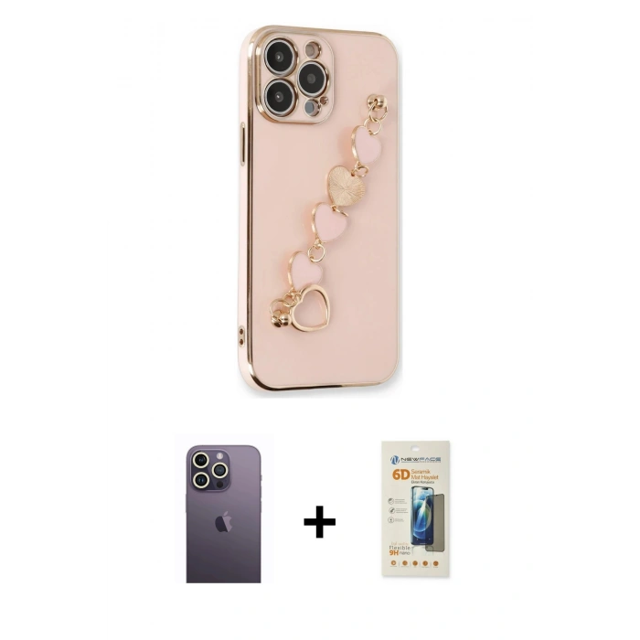 MARSİLYAN™- iPhone 13 Pro Max Kılıf Nova Işık Prime - Siyah 6D Mat Seramik Hayalet Nano Ekran Koruyucu + Neon Fosforlu Kamera Lens - BZ