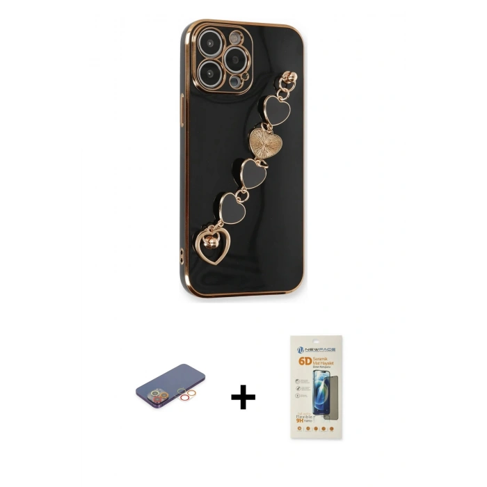 MARSİLYAN™- iPhone 13 Pro Max Kılıf Nova Işık Prime - Siyah 6D Mat Seramik Hayalet Nano Ekran Koruyucu + Renkli Kamera Lens Koruma Cam - TU