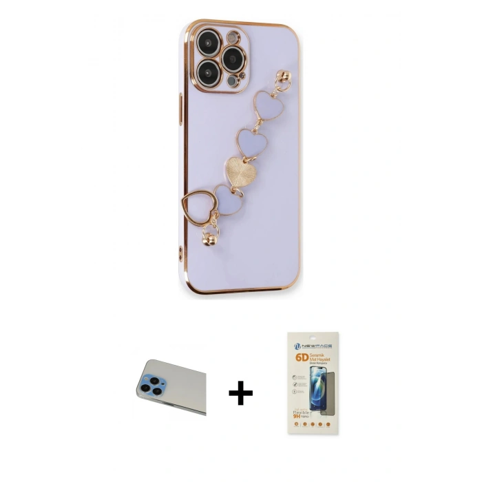 MARSİLYAN™- iPhone 13 Pro Max Kılıf Nova Işık Prime - Siyah 6D Mat Seramik Hayalet Nano Ekran Koruyucu + Rainbow Kamera Lens Koruma Cam - MI