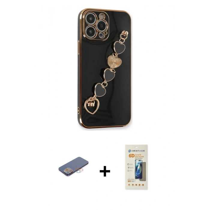 MARSİLYAN™- iPhone 13 Pro Max Kılıf Nova Işık Prime - Siyah 6D Mat Seramik Hayalet Nano Ekran Koruyucu + Renkli Kamera Lens Koruma Cam - PE