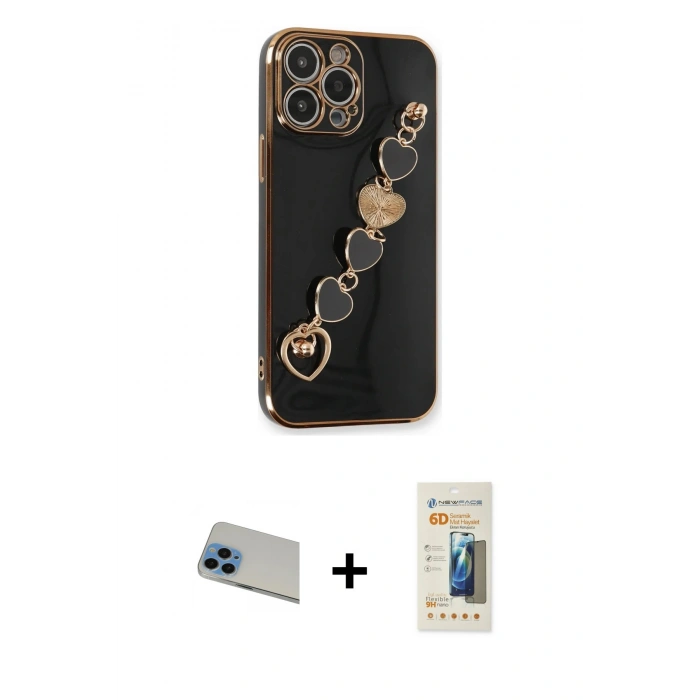 MARSİLYAN™- iPhone 13 Pro Max Kılıf Nova Işık Prime - Siyah 6D Mat Seramik Hayalet Nano Ekran Koruyucu + Rainbow Kamera Lens Koruma Cam - MI