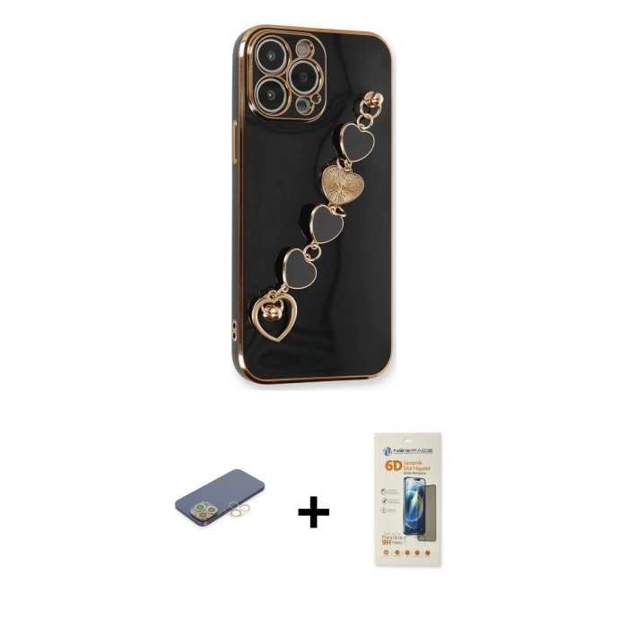 MARSİLYAN™- iPhone 13 Pro Max Kılıf Nova Işık Prime - Siyah 6D Mat Seramik Hayalet Nano Ekran Koruyucu + Renkli Kamera Lens Koruma Cam - SI