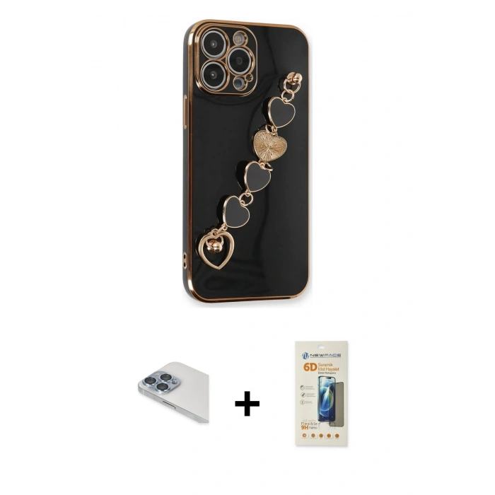 MARSİLYAN™- iPhone 13 Pro Max Kılıf Nova Işık Prime - Siyah 6D Mat Seramik Hayalet Nano Ekran Koruyucu + Pers Alüminyum Kamera Lens - SABE